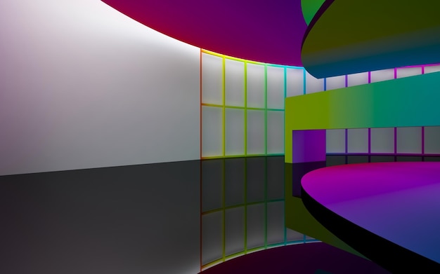 abstract architectural interior with gradient geometric glass sculpture with black lines 3D