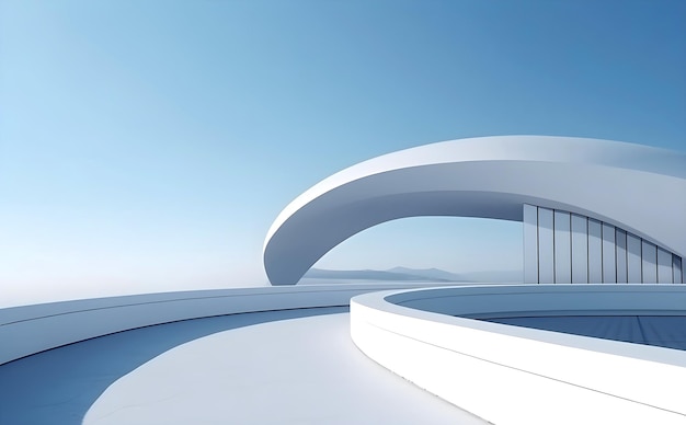 Abstract architecture background 3d illustration of white circular building interior