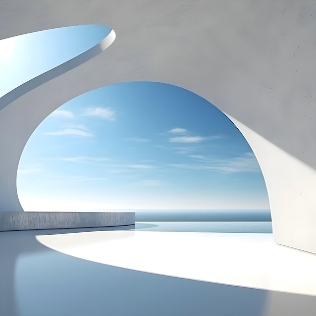 Abstract architecture background 3d illustration of white circular building interior