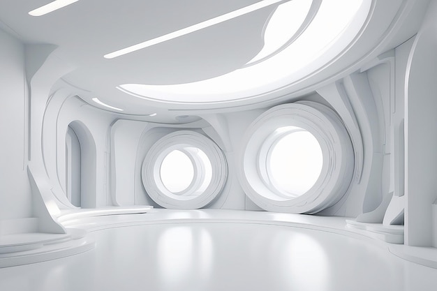 Abstract Architecture Design White Futuristic Interior Background Minimal Building Construction