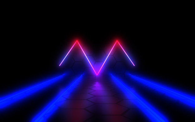 Abstract architecture tunnel with neon light. 3d illustration