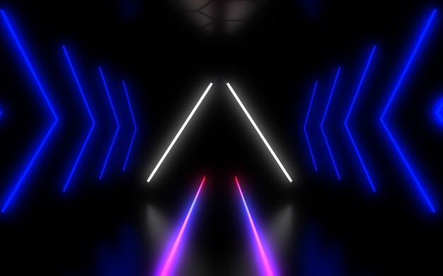 Abstract architecture tunnel with neon light. 3d illustrationa