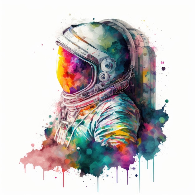 Abstract art of astronaut in spacesuit watercolor painting isolated background