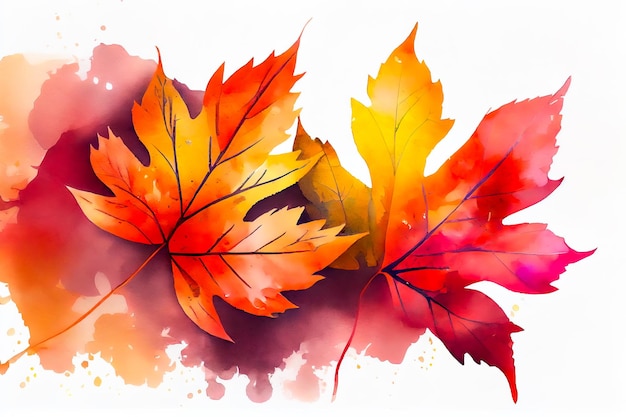 Abstract art autumn background with watercolor maple Generative AI Generative AI