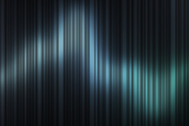 Abstract art backdrop with green and blue colors gradient of polished metal lines illuminated by scattered light 3D rendering