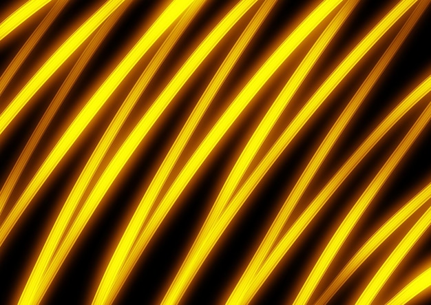 Abstract art background black color with wavy golden neon lines Backdrop with curve fluorescent yellow ribbon Wave stripe pattern Modern graphic design with futuristic element