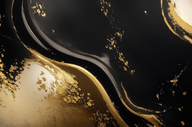 Abstract art background with a fluid marble black and gold texture Splendid luxury abstract artwork ai generative