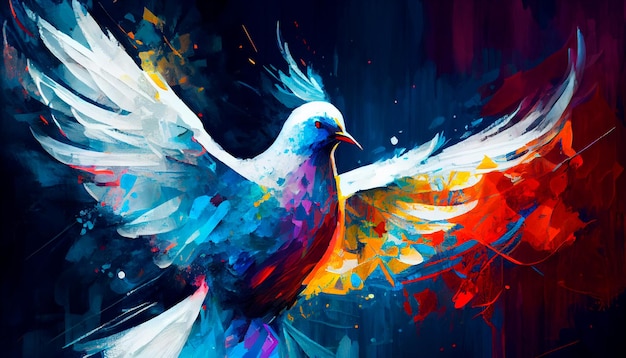 Abstract art Colorful painting art of a dove Holy Spirit concept Christian illustration Generative AI