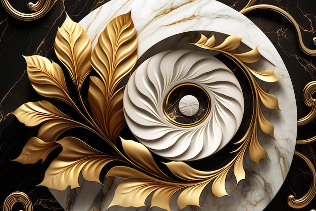 Abstract art deco marble gold floral background Generative AI