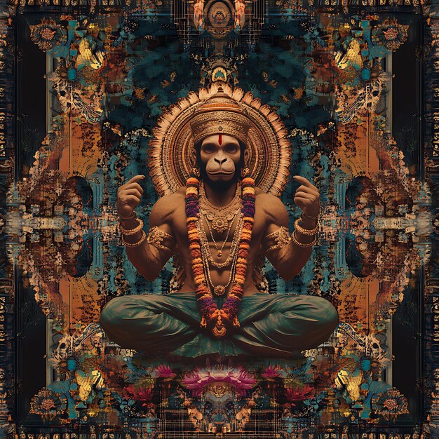 Photo abstract art depiction of the hindu god hanuman in a meditative pose