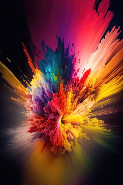 Abstract art of exploding vibrant multicolored frame