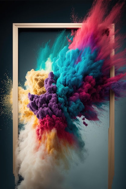 Abstract art of exploding vibrant multicolored frame