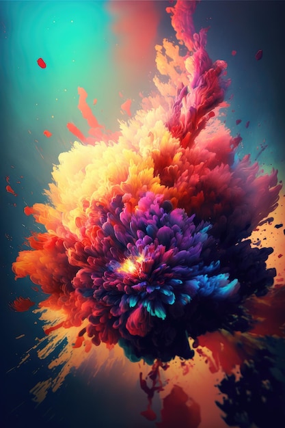 Abstract art of exploding vibrant multicolored frame