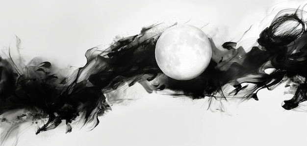 Photo abstract art of full moon shining through black smoke evoking mystery and fantasy concept