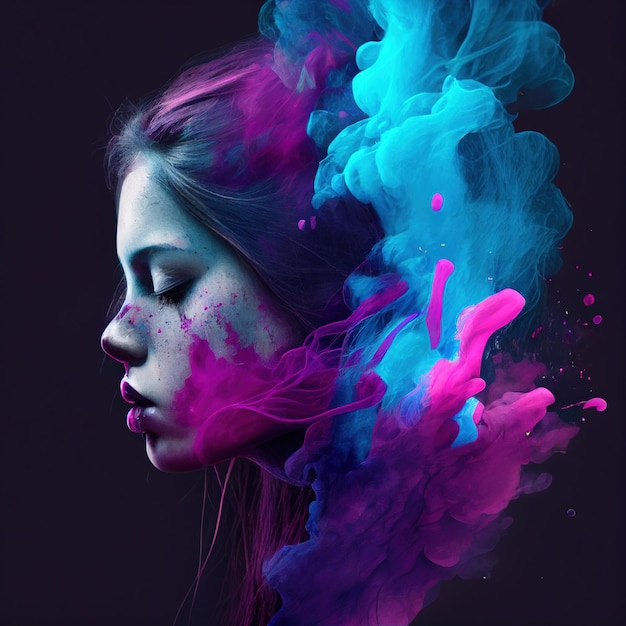 Abstract art of a girl with smoke