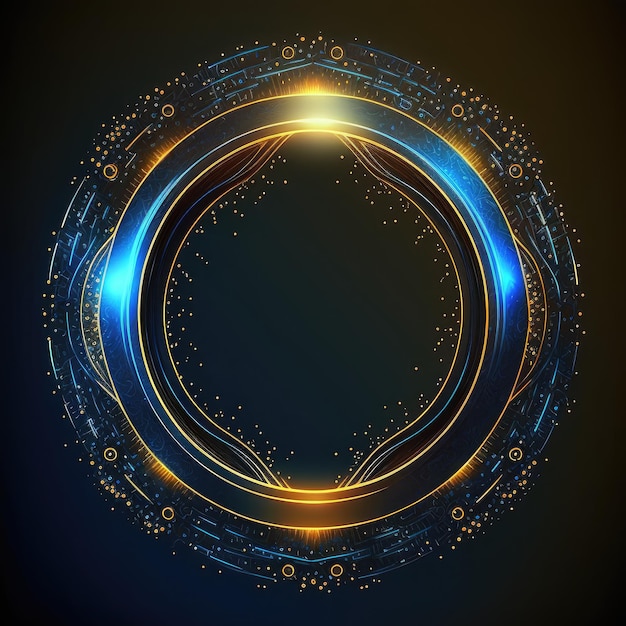 Abstract art of glowing fantasy golden and blue multi striped circle frame