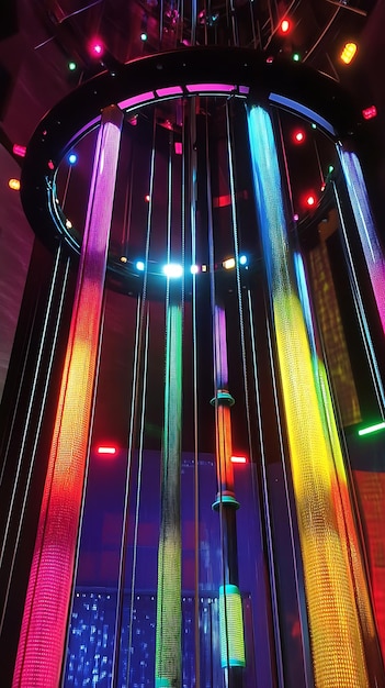 Photo abstract art installation with colorful lights and geometric shapes