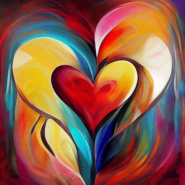 Abstract Art Painting of Love and Heart Shape for Valentine in Colorful Vibrant Background