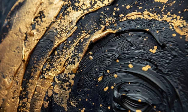 Photo abstract art painting with gold and black colors