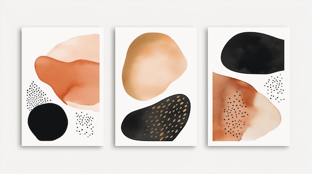 Photo abstract art pieces featuring muted colors and organic shapes displayed in a minimalist arrangement