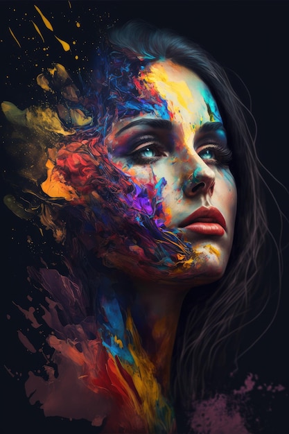 Abstract art in portrait colorful double exposure makeup