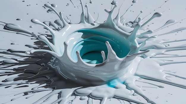 abstract art splashes and drops of bright white paint on a pristine white background Generative AI