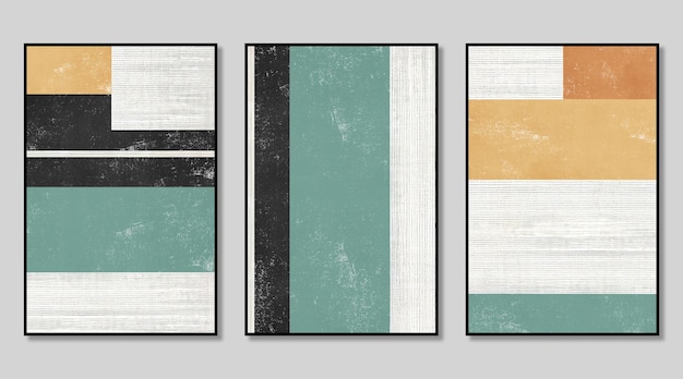 Abstract art triptych composed of geometric irregular color blocks modern painting cover design