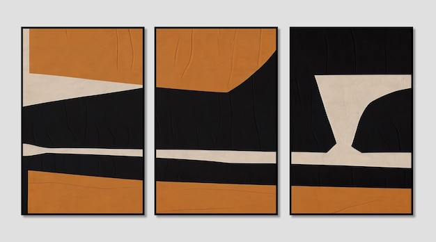 Abstract art triptych composed of geometric irregular color blocks modern painting cover design