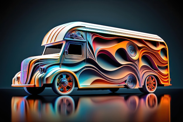 Abstract art in truck van in fire color pattern with hot wheel