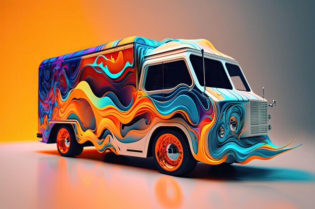 Photo abstract art in truck van in fire color pattern with hot wheel