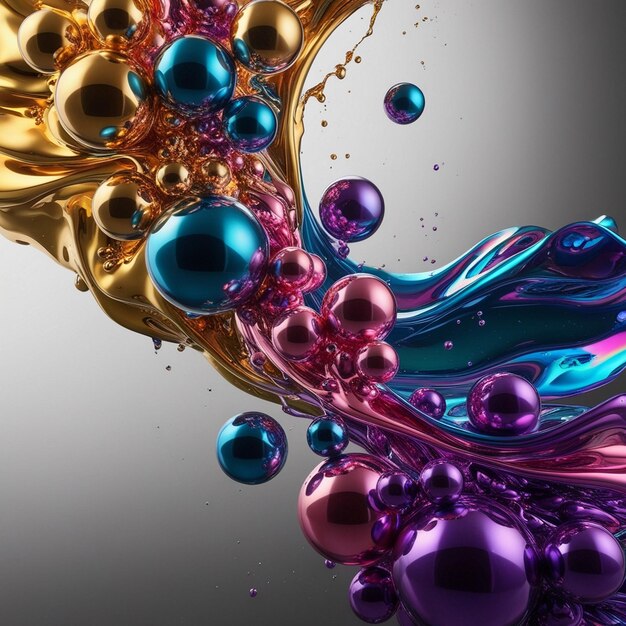 Photo abstract art vibrant colors metallic spheres fluid dynamics iridescent surreal cosmic liquid