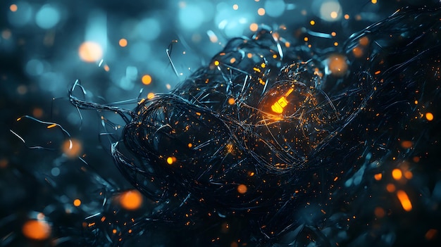 Photo abstract art with glowing lines and sparks