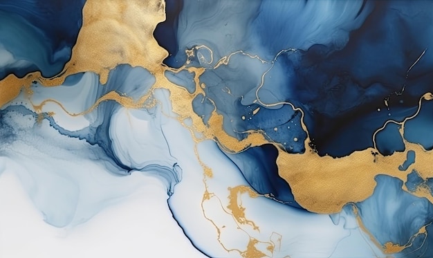 Abstract art with indigo and navy blue alcohol ink and golden highlights Creating using generative AI tools