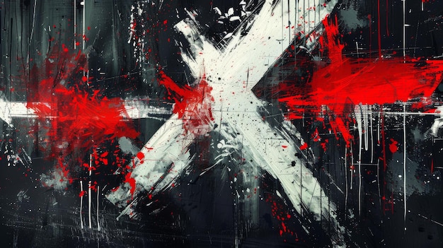 Abstract Art with Red and White Paint Splashes on a Black Background