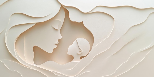 Abstract art of a woman and child exploring motherhood and choice in neutral tones