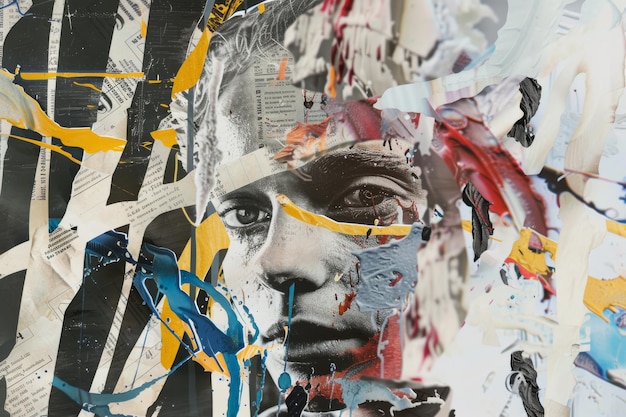 Abstract Artistic Blend of Human Portrait and Mixed Media Collage