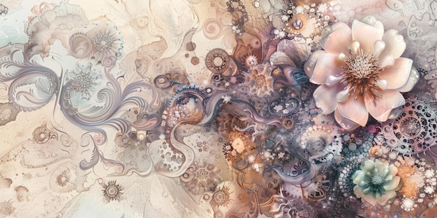 Abstract artistic floral swirls on a soft pastel background creating a delicate aesthetic