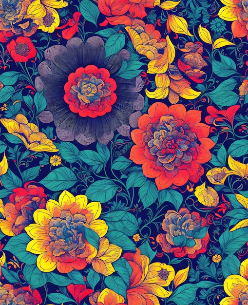 Abstract artistic flowers background seamless pattern colourful design