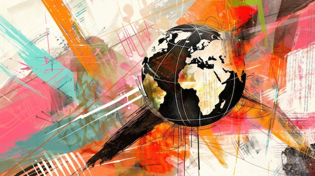 Photo abstract artistic globe on colorful brushstroke background