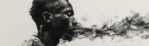 Photo abstract artistic portrait of man with black ink smoke effect