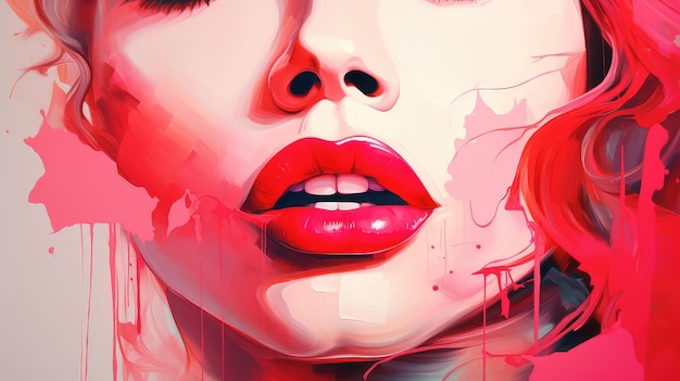 Abstract Artistic Representation of Feminine Beauty Through the Depiction of Pink and Red Lips