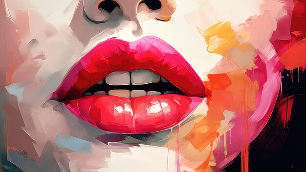 Abstract Artistic Representation of Feminine Beauty Through the Depiction of Pink and Red Lips