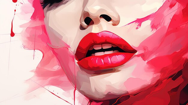 Abstract Artistic Representation of Feminine Beauty Through the Depiction of Pink and Red Lips