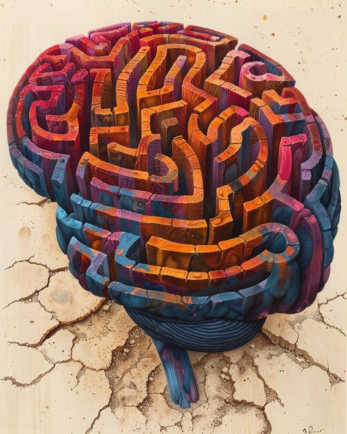 Photo an abstract artwork depicting the brain as a labyrinth