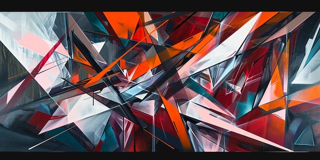 An abstract artwork inspired by Futurism with angular shapes and dynamic lines that convey a sense