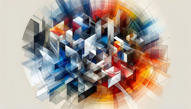 Photo abstract artwork of overlapping geometric shapes in different colors and transparency