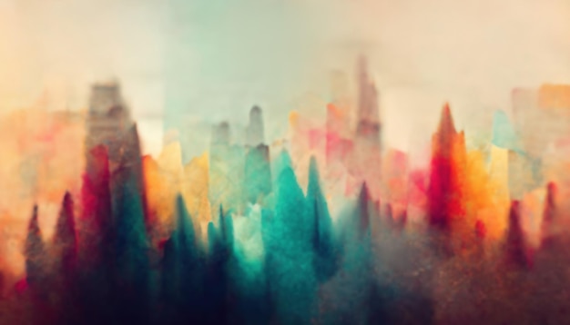 Abstract artwork urban skyline foggy cityscape