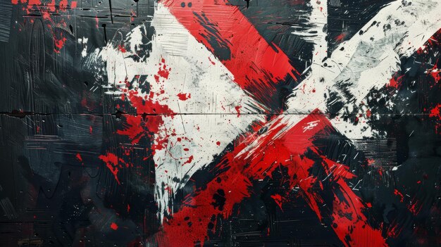 Abstract Artwork with Red White and Black Paint Splashes and Streaks