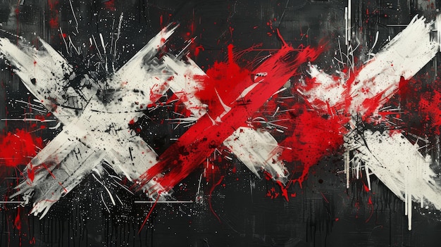 Abstract Artwork with Red White and Black Paint Splashes