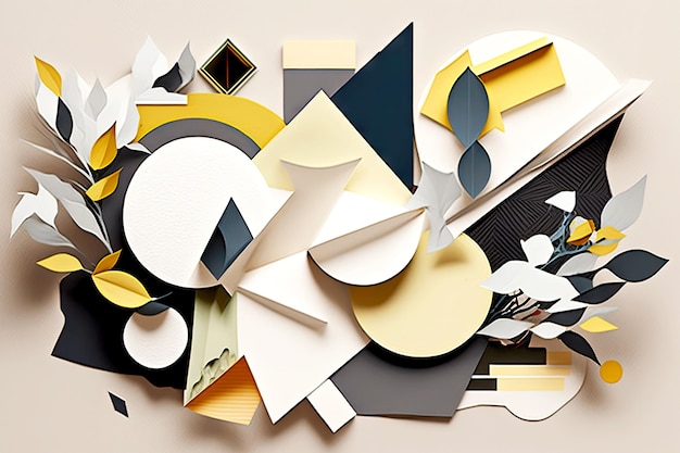 Abstract artwork with white background and paper collage elements created with generative ai